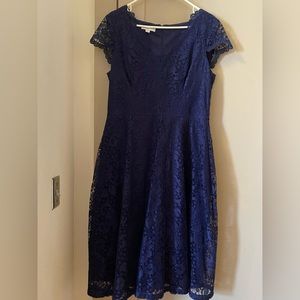 London Times Blue Lace Capped Sleeve Dress - 14